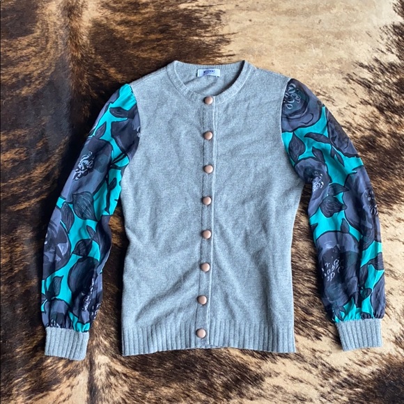 Grey contrast sleeve moschino cardigan - Picture 1 of 3